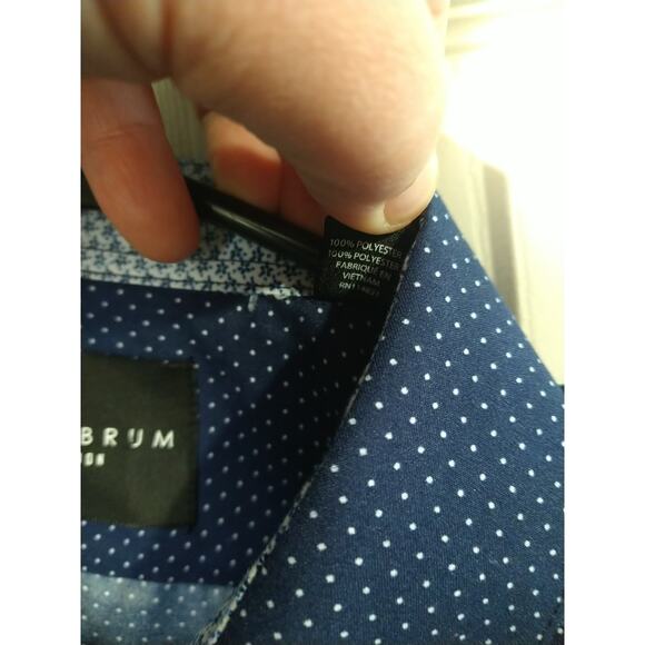 Calabrum Men's XL 17-17.5 Shirt Blue White Polka Dot Long Sleeve Collared Button - Picture 8 of 10